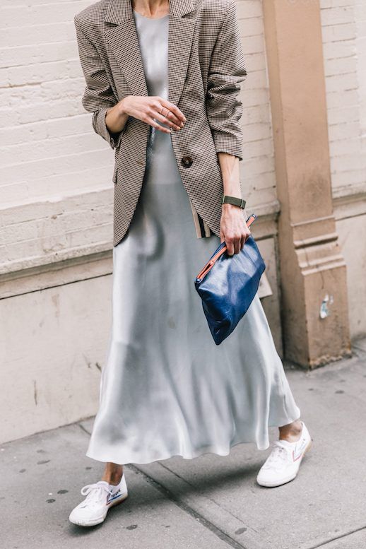 slip dress and sneakers